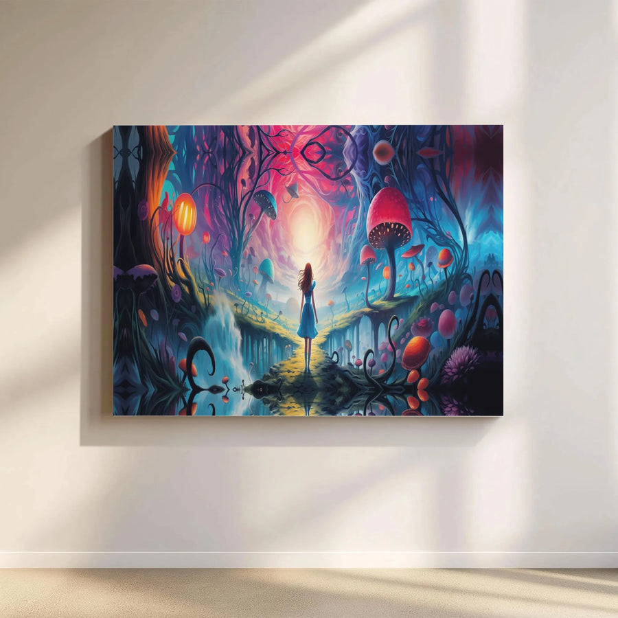 Magical Mushroom Forest Canvas Art | Surreal Fantasy Landscape Print | 1.25 Inch Premium Gallery Wrap | Whimsical Wall Decor for Living Room
