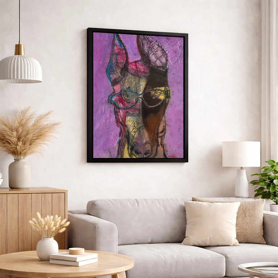 Abstract Doberman Canvas Wall Art | Colorful Dog Portrait with Glasses | Gallery Wrapped 1.25" Profile | Modern Animal Decor for Dog Lovers