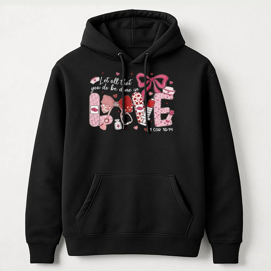 Nurse Valentine Hoodie | Christian Faith Love Design | Premium Cotton Blend | Gift for Nursing Student or RN Healthcare Worker