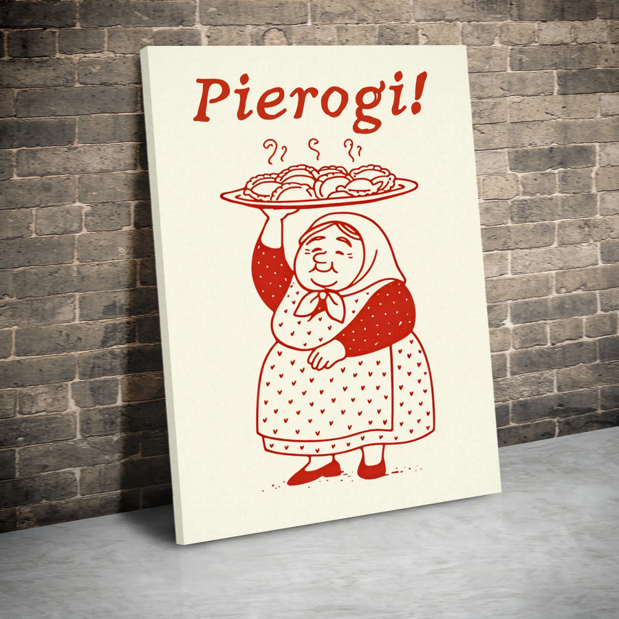 Pierogi Canvas Print | Cute Babcia Polish Grandmother Illustration | Premium Fade-Resistant Wall Art | Kitchen Decor Gift for Foodies