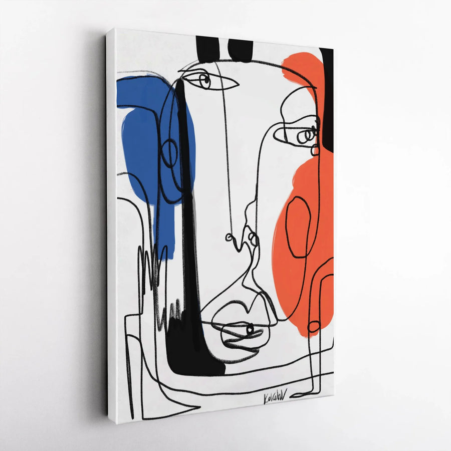 Abstract Face Canvas Wall Art | Minimalist Line Drawing with Bold Color Blocks | Premium Gallery Wrapped Canvas | Modern Home Decor Gift