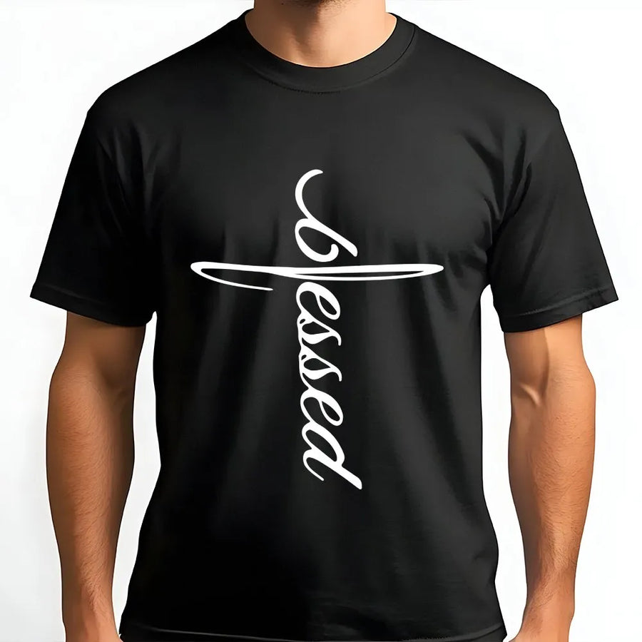 Blessed Cross T-Shirt | Minimalist Christian Faith Graphic | 100% Soft Cotton Premium Tee | Unisex Religious Gift for Men and Women