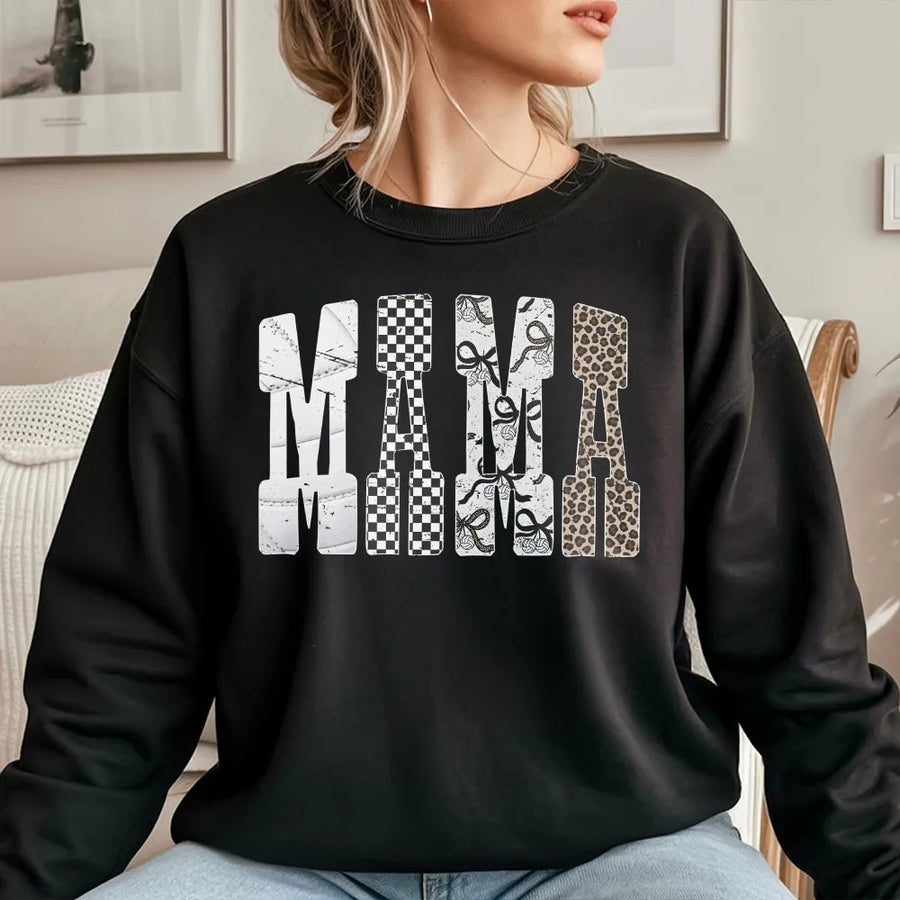 Volleyball Mama Sweatshirt | Retro Leopard Checkerboard Sports Design | Premium Cotton Blend Crewneck | Cute Volleyball Mom Gift for Game Day