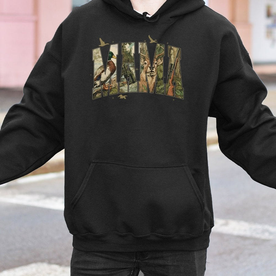 Hunting Mama Hoodie | Outdoor Deer And Duck Wildlife Graphic | Premium Cotton Blend | Gift For Hunting Mom