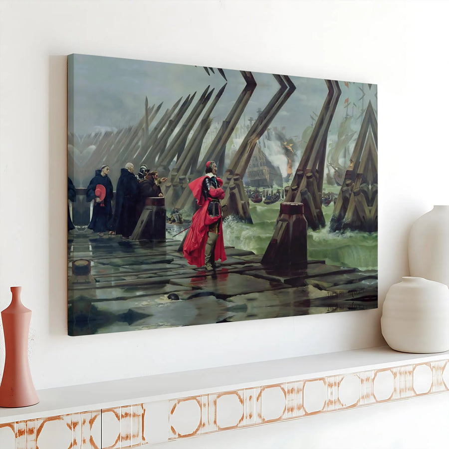 Siege of La Rochelle Canvas Wall Art | Henri Motte Historical Painting Print | Premium Gallery Wrapped Canvas | Classic Home Decor Gift for History Buff
