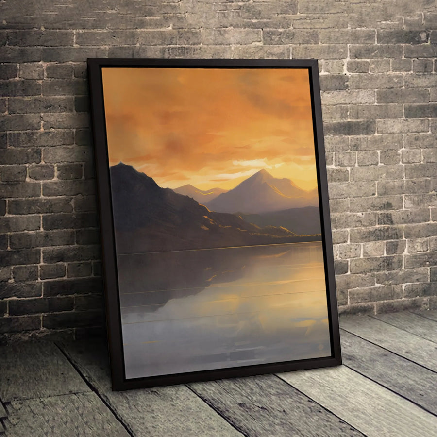 Mountain Sunset Canvas Art | Golden Hour Lake Reflection Wall Decor | Premium 1.25-inch Thick Gallery Wrap | Modern Landscape Painting for Living Room