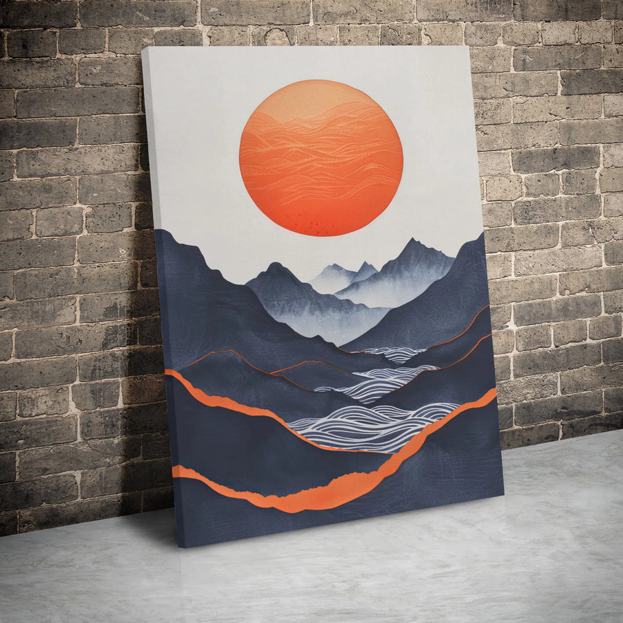 Japanese Mountain Wall Art | Abstract Sunset Landscape Canvas | Premium Gallery Wrap Print | Modern Minimalist Home Decor