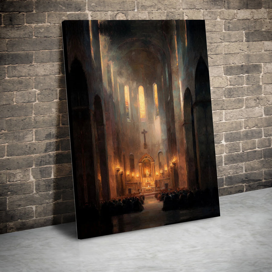 Christian Wall Art Canvas Print | Gothic Cathedral Interior Painting | Premium Fade-Resistant Canvas | Spiritual Home Decor Gift for Believers