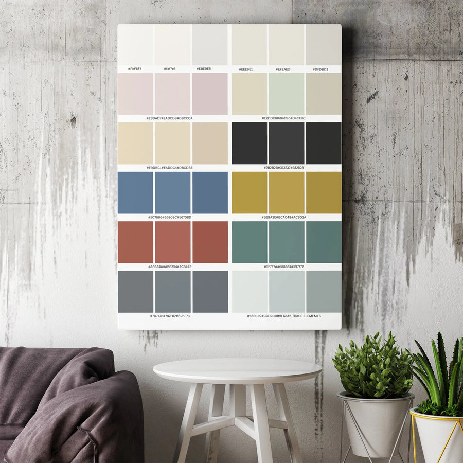 Modern Color Chart Vertical Canvas | Color Swatch Palette with Hex Codes | Premium Gallery Wrap Wall Art | Gift for Interior Designer & Artist