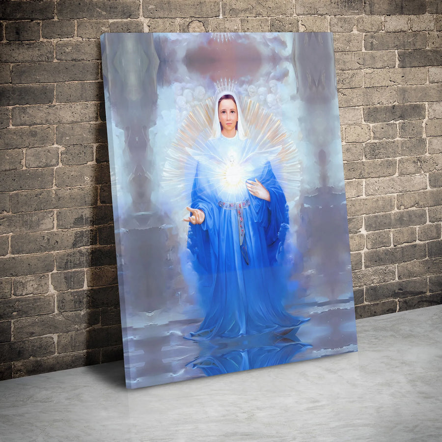 Virgin Mary Canvas Wall Art | Immaculate Heart & Holy Spirit Dove | Premium Gallery Wrap Decor | Religious Gift for Catholic Home