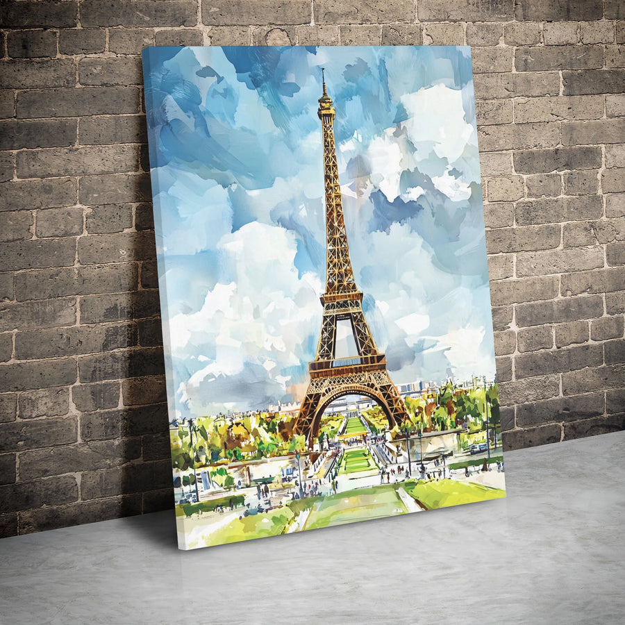 Eiffel Tower Canvas Wall Art | Impressionist Paris Watercolor Print | Gallery Wrapped Premium Decor | Gift for Travel Lovers