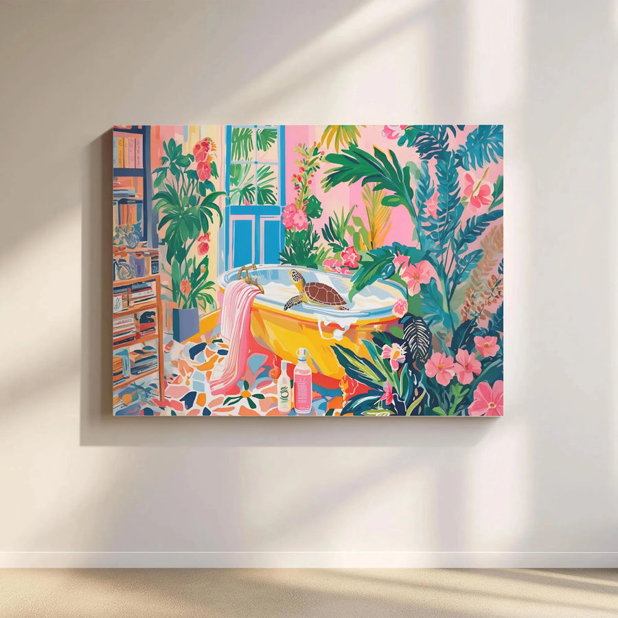 Sea Turtle Canvas Wall Art | Tropical Bathroom Decor Print | Gallery Wrap 1.25" Premium Canvas | Whimsical Nature Home Gift