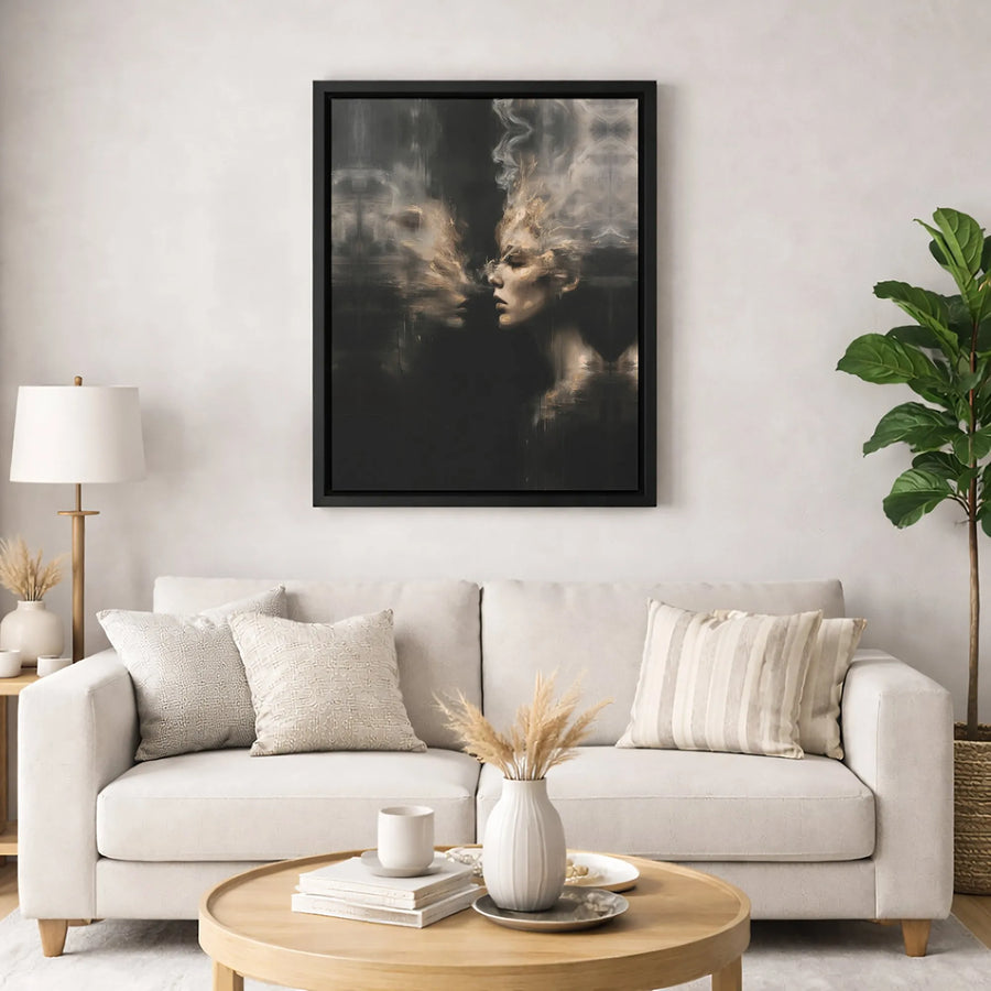 Abstract Woman Portrait Canvas | Smoky Gold Reflection Wall Art | 1.25 Inch Premium Gallery Profile | Modern Home Decor Gift