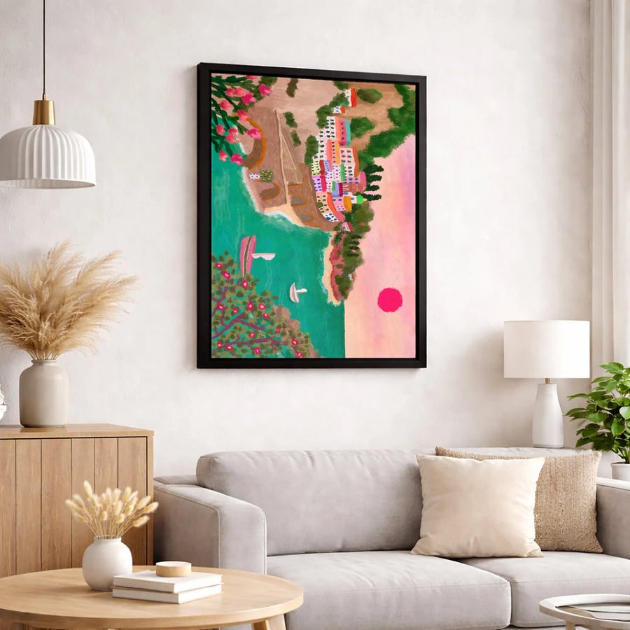 Italian Coastal Village Canvas Print | Mediterranean Seascape Wall Art | Gallery Quality Premium Canvas | Vibrant Home Decor Gift for Travel Lovers