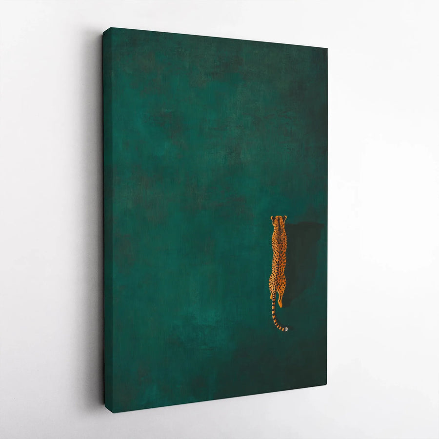 Walking Cheetah Canvas Wall Art | Minimalist Deep Green Safari Print | Premium Gallery Wrapped Decor | Modern Wildlife Home Office Gift