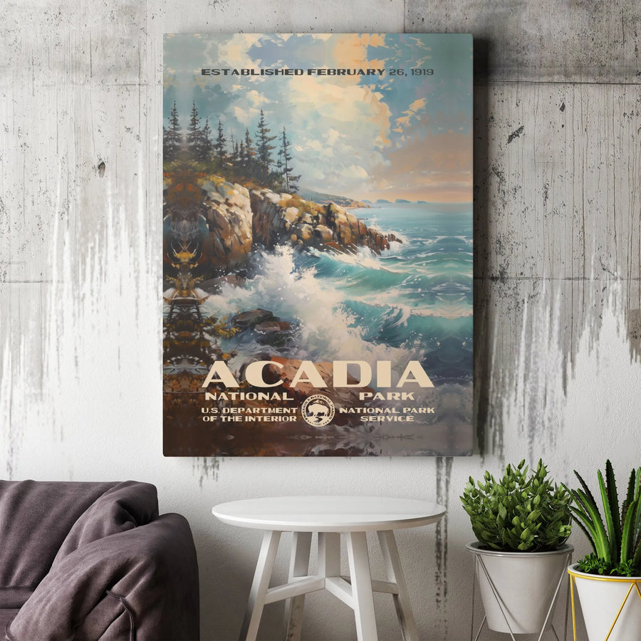 Acadia National Park Canvas Print | Vintage Maine Landscape Travel Poster | Premium Gallery-Wrapped Wall Art | Nature Lover Home Decor Gift