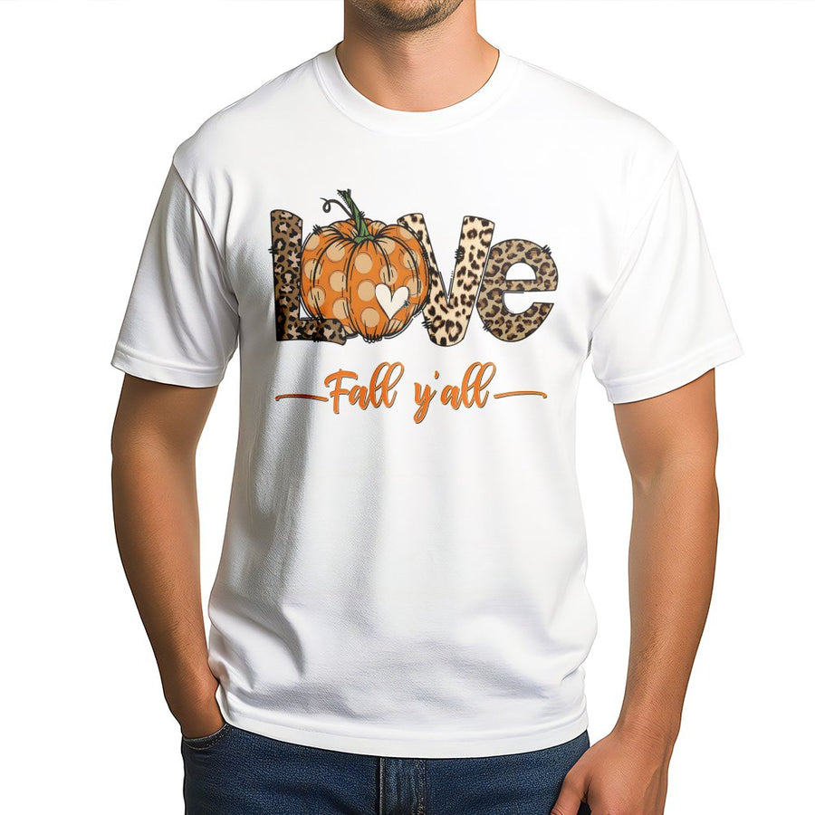 Fall Y'all Pumpkin T-Shirt | Leopard Print Autumn Graphic | Premium Cotton Seasonal Tee | Cute Thanksgiving Gift For Women