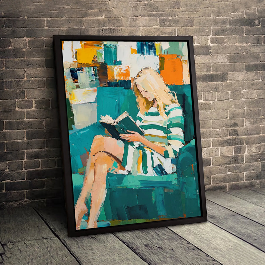 Woman Reading Book Canvas Art | Abstract Impasto Oil Painting Style | Premium 1.25-Inch Thick Gallery Wrap | Modern Home Decor Gift for Readers