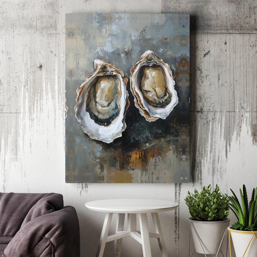 Oyster Half Shell Canvas Print | Abstract Coastal Wall Art | Gallery-Quality Fade-Resistant | Elegant Kitchen and Dining Room Decor Gift