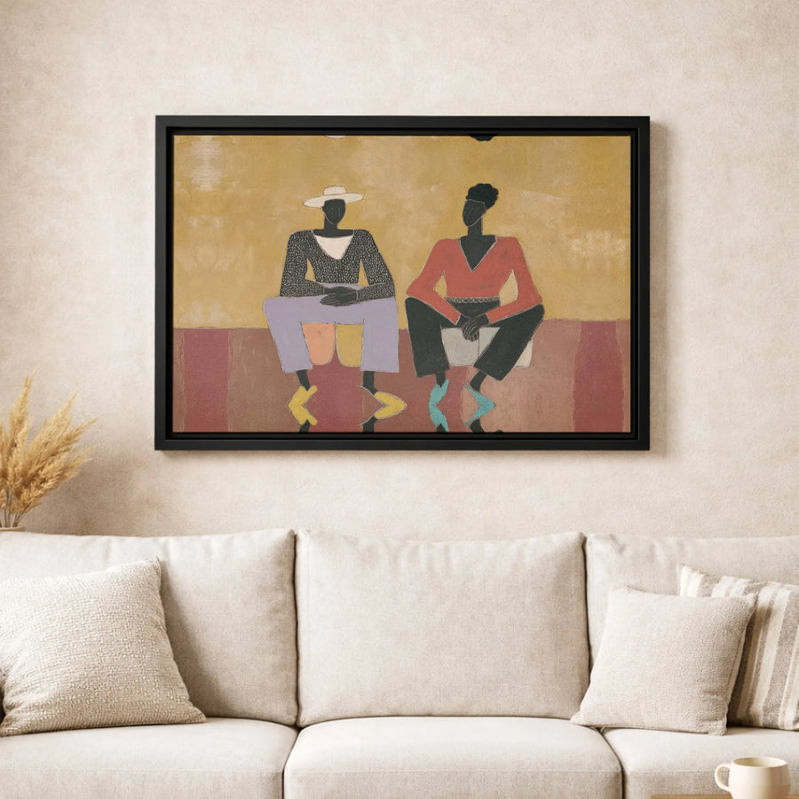 Abstract African American Art Canvas | Two Seated Figures Wall Decor | Premium Gallery Wrap Print | Modern Minimalist Fine Art Gift