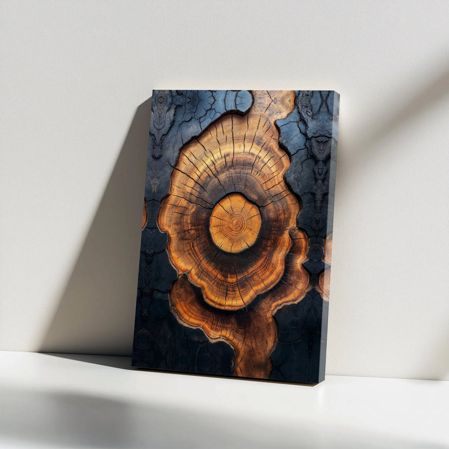 Abstract Tree Ring Canvas Wall Art | Burnt Wood Texture Decor | Premium Gallery Wrap Print | Modern Nature Home Office Decor