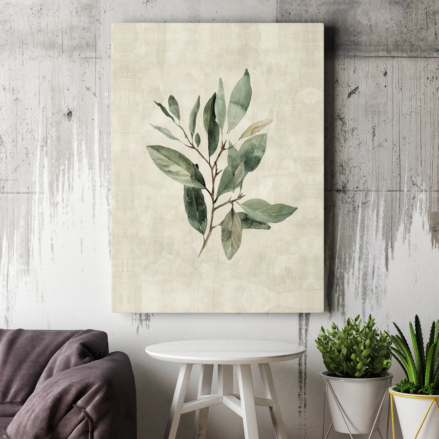 Botanical Leaf Canvas Print | Minimalist Watercolor Greenery Art | Premium Gallery Wrapped Canvas | Modern Farmhouse Decor Gift