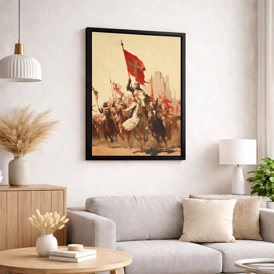 Knights Templar Battle Canvas Print | Crusaders On Horseback Historical Wall Art | Premium Gallery Wrapped | Gift For History Buffs