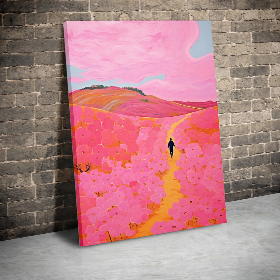 Pink Flower Field Canvas Print | Surreal Landscape Wall Art | Premium Gallery Wrapped Decor | Nature Lover Gift for Home and Office