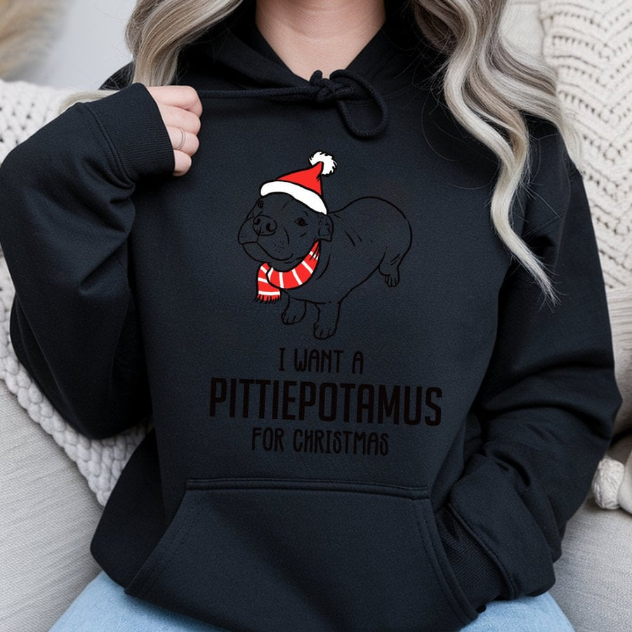 Pitbull Christmas Hoodie | Festive Santa Hat and Scarf Graphic | Premium Cotton Blend | Gift for Pittie Mom and Dog Lovers