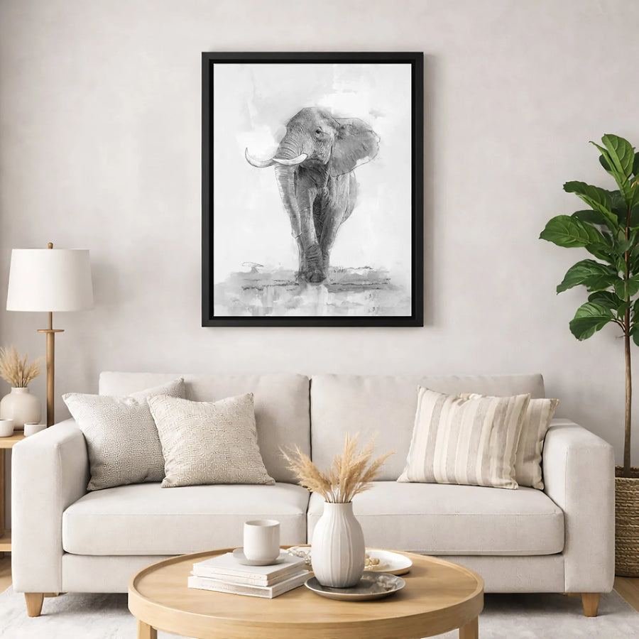 Elephant Wall Art Canvas | Minimalist Black and White Wildlife Sketch | Premium 1.25-Inch Gallery Wrap | Modern Home Decor Gift