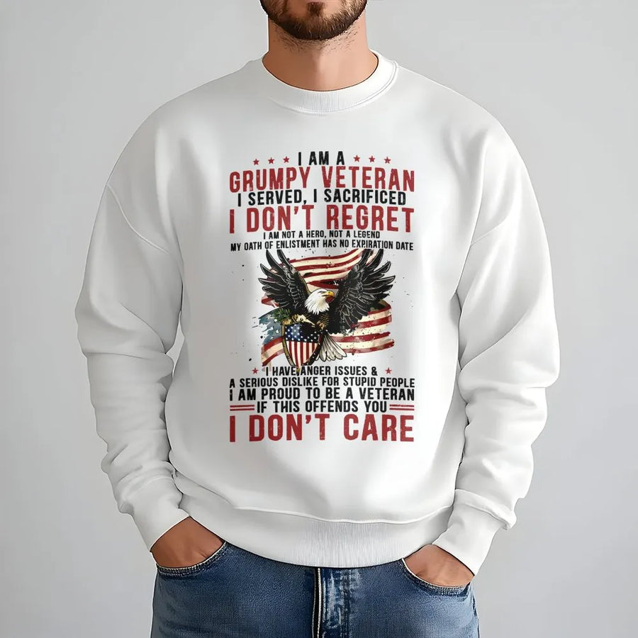 Grumpy Veteran Sweatshirt | American Flag Eagle Military Pride Design | Premium Cotton Blend | Gift for Retired US Army Soldiers