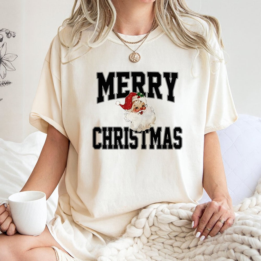 Merry Christmas Santa T-Shirt | Vintage Retro Style Graphic Tee | Premium 100% Cotton | Festive Holiday Gift for Women and Men