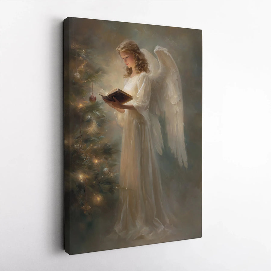 Christmas Angel Wall Art | Serene Religious Holiday Decor | Premium Gallery Wrapped Canvas | Spiritual Home Gift for Christmas Lovers