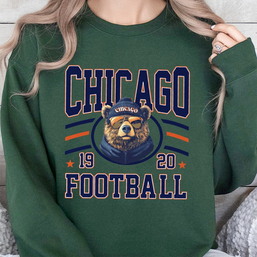 Vintage Chicago Football Sweatshirt, Retro Bear Mascot Graphic, Unisex Tailgate Football Outfit For Men & Women