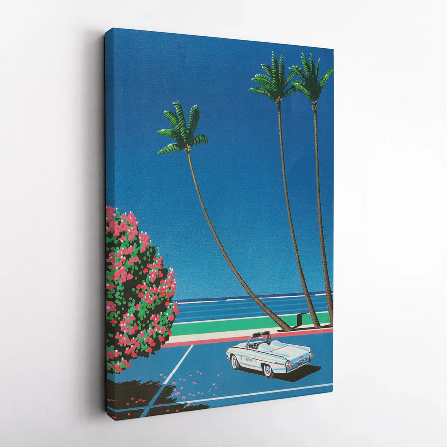Retro Coastal Beach Canvas Wall Art | Mid-Century Convertible Car Design | Premium Gallery Wrapped Decor | Summer Aesthetic Gift for Home Office