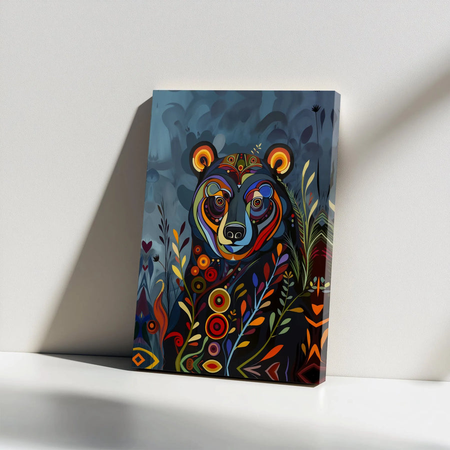 Colorful Bear Canvas Wall Art | Vibrant Abstract Folk Art Design | Premium Thick Gallery Wrap Canvas | Modern Living Room & Office Decor Gift