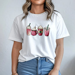 Valentine Coffee T-Shirt | Cute Pink Drink Illustration Graphic Tee | Soft Premium Cotton Apparel | Gift for Coffee Lovers & Valentine’s Day Outfit