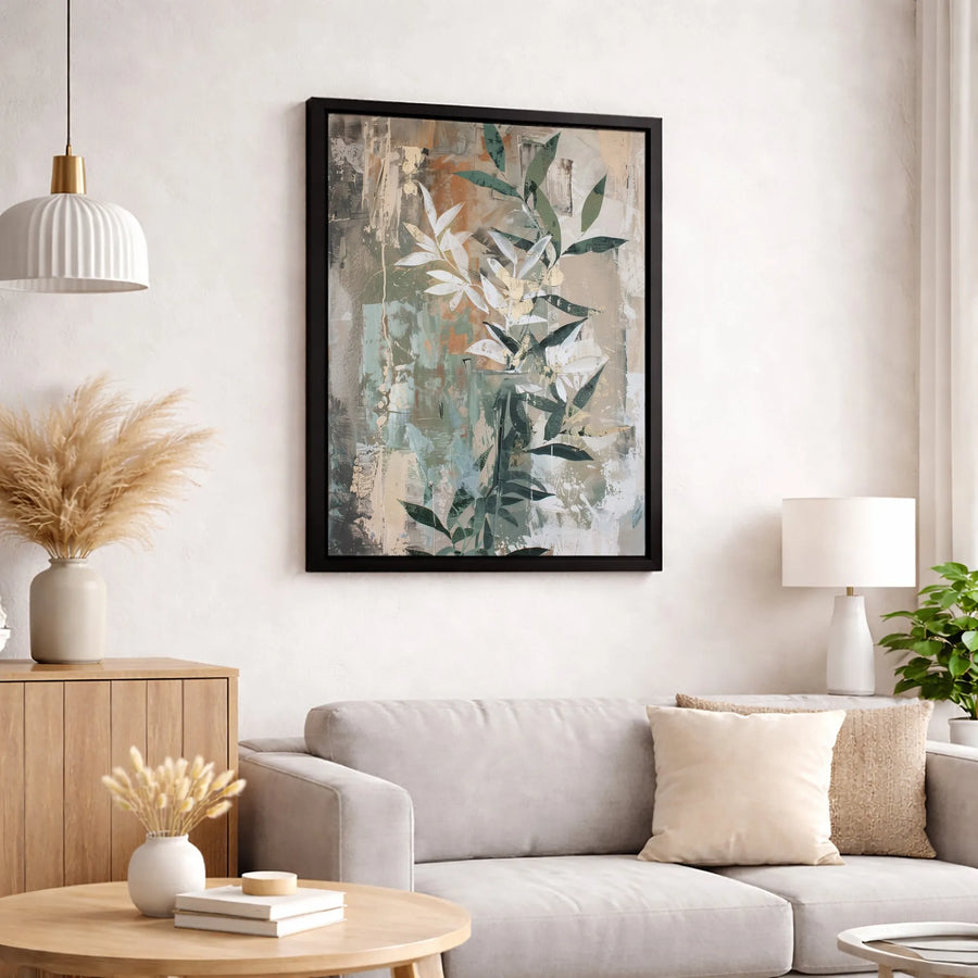 Abstract Botanical Canvas Wall Art | Green Leaf Gold Foil Print | 1.25 Inch Gallery Wrap | Modern Home Decor Gift