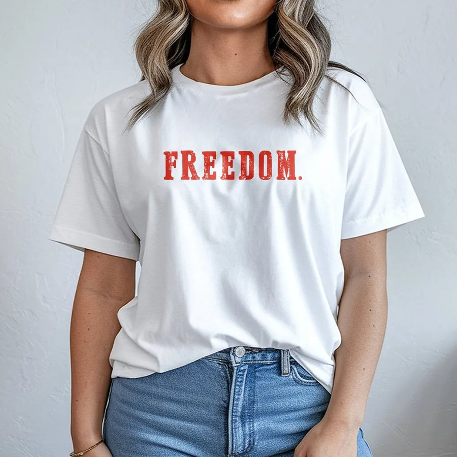 Freedom T-Shirt | Distressed Typography Graphic Tee | 100% Cotton Premium Quality | Patriotic Inspirational Gift for Men and Women
