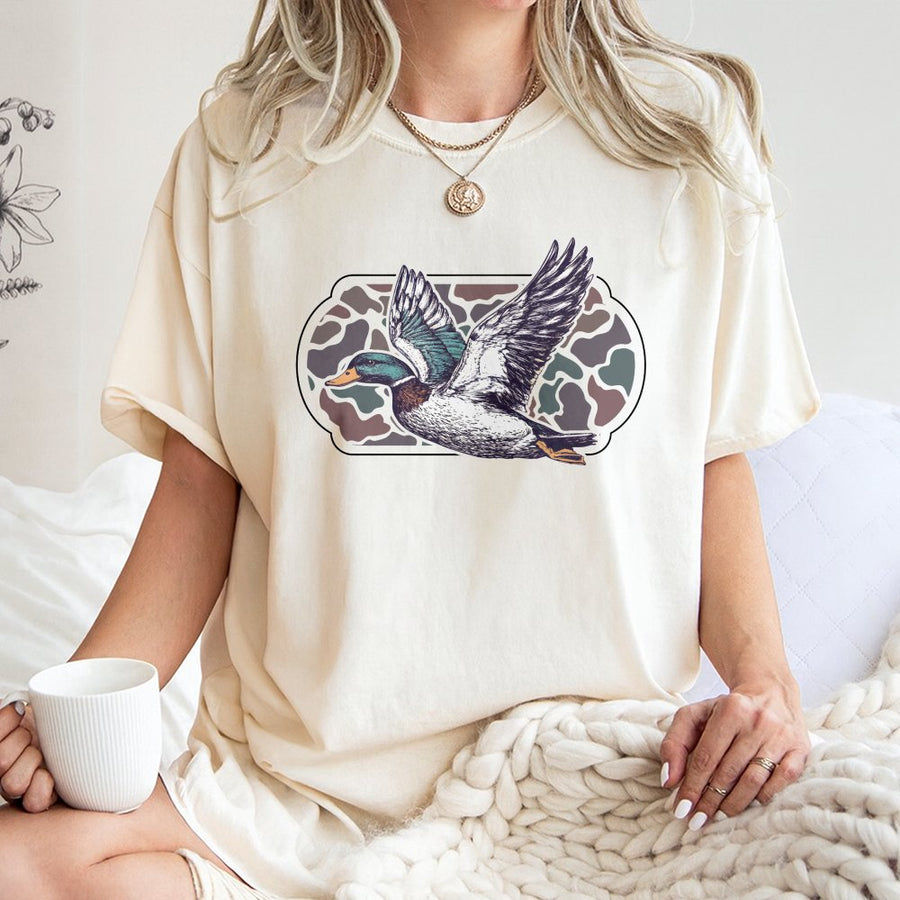 Mallard Duck T-Shirt | Flying Duck Graphic Art | Premium 100% Cotton Tee | Gift for Hunter Bird Watcher Nature Lover Unisex Apparel