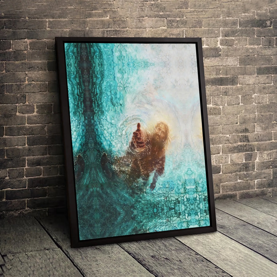 Jesus Reaching Hand Canvas Wall Art | Abstract Religious Baptism Painting | Premium Gallery Wrap Decor | Inspirational Christian Gift for Home