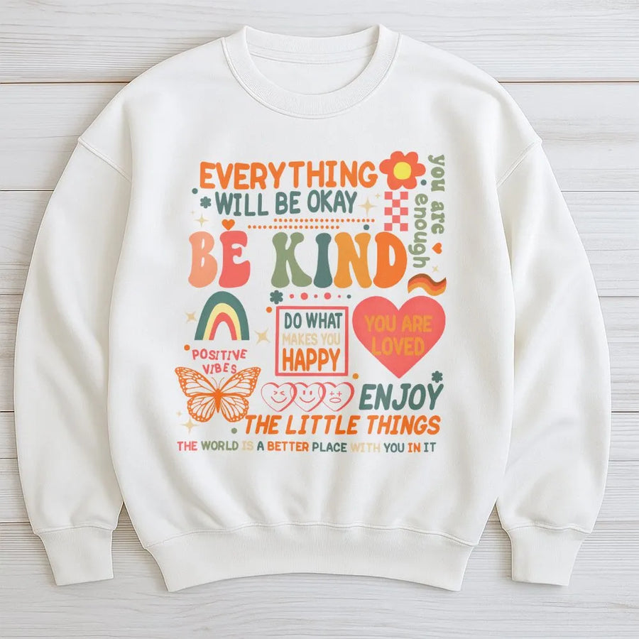 Be Kind Sweatshirt | Retro Mental Health Matters Graphic | Premium Cotton Blend | Positive Vibes Self Love Gift for Her
