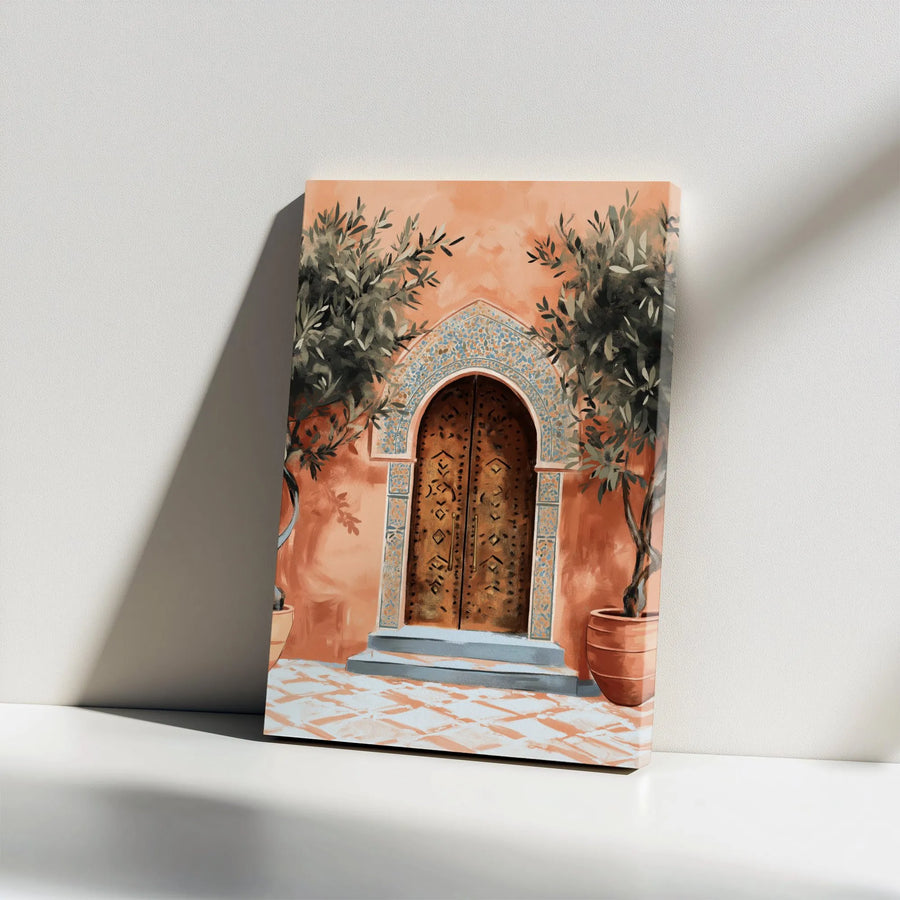 Moroccan Arched Doorway Canvas Wall Art | Mediterranean Olive Tree Decor | Premium Gallery Wrap Print | Bohemian Home Decor Gift For Her
