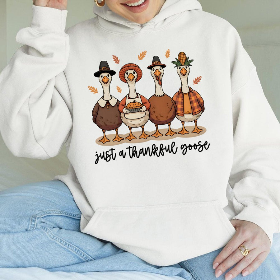 Thankful Goose Hoodie | Cute Thanksgiving Fall Graphic Pullover | Soft Cotton-Blend Premium Apparel | Autumn Holiday Gift For Her