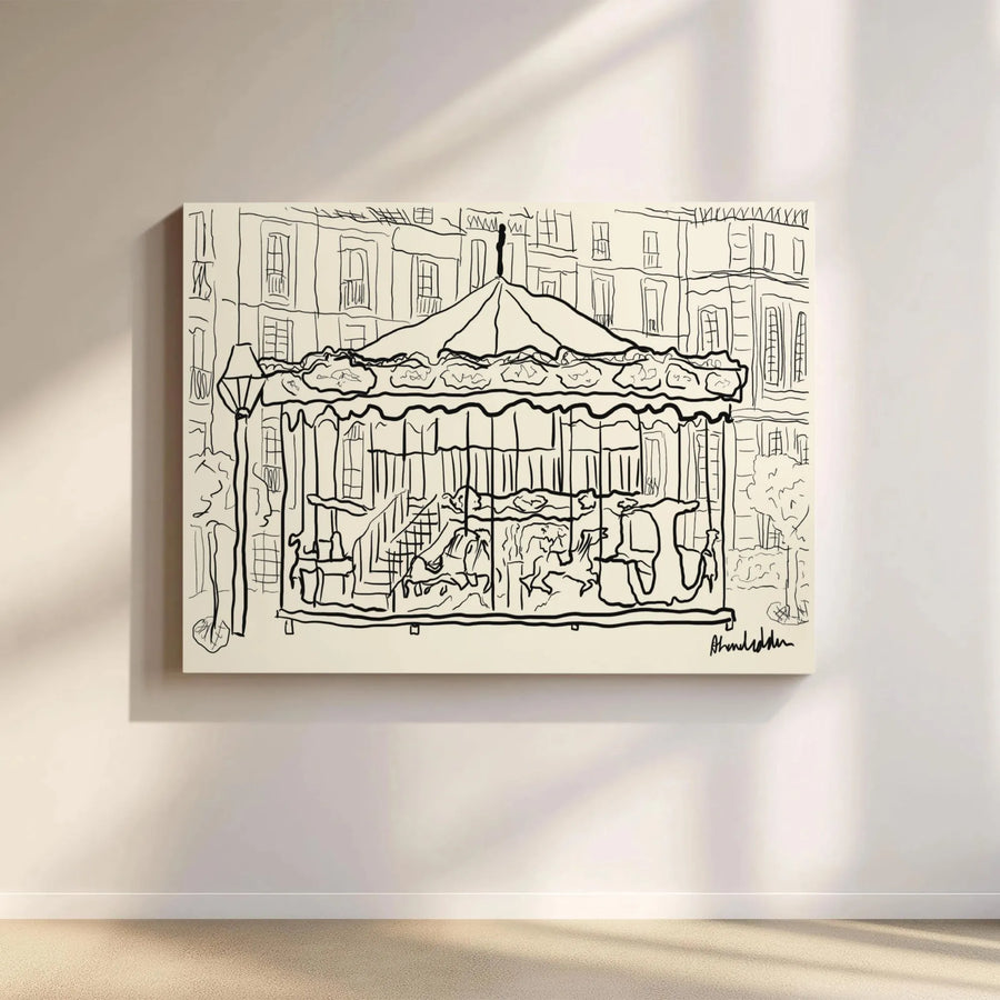 Carousel Line Art Canvas Print | Minimalist French Fairground Sketch | Gallery Wrapped 1.25" Profile | Modern Home & Office Wall Decor