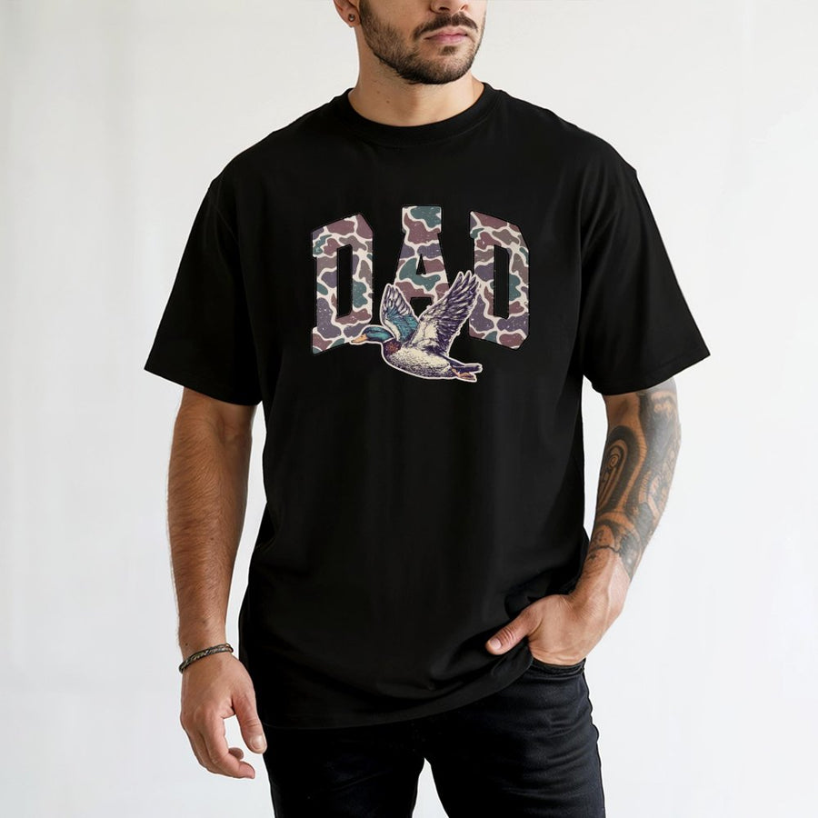 Duck Hunting Dad T-Shirt | Camo Mallard Bird Hunter Graphic | Soft 100% Cotton Premium Tee | Unique Father's Day 2026 Gift for Outdoorsmen