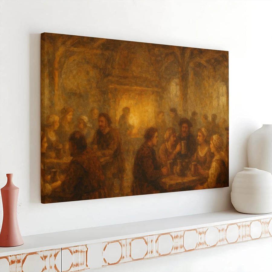 Classic Tavern Scene Canvas Print | Impressionist Pub Painting | 1.25" Gallery Wrap Wall Art | Antique Interior Decor for Home and Office