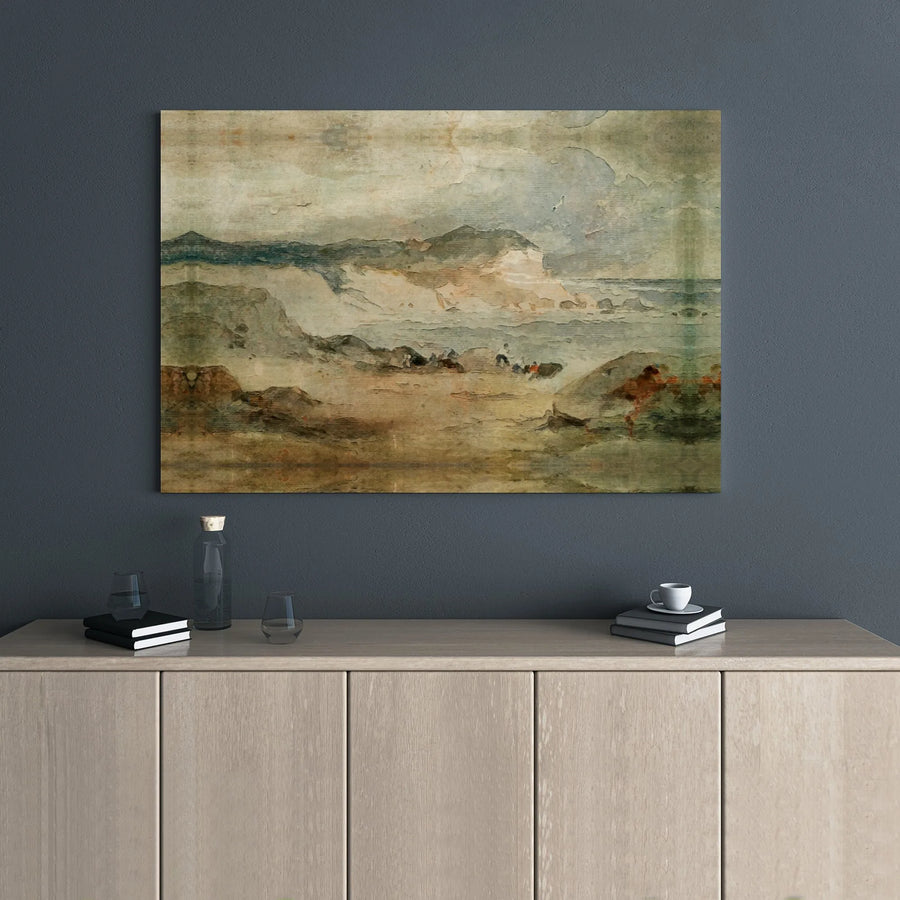 Vintage Coastal Seascape Canvas Wall Art | Moody Ocean Shoreline Landscape Print | Premium 1.25" Gallery Wrap | Distressed Beach Decor for Home Office