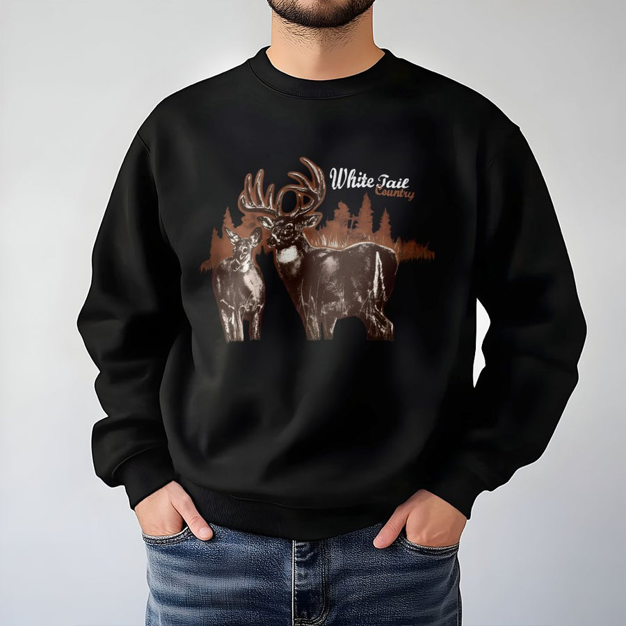Whitetail Deer Sweatshirt | Rustic Buck and Doe Nature Graphic | Premium Cotton-Poly Blend | Cozy Hunting Gift for Outdoorsmen and Wildlife Lovers