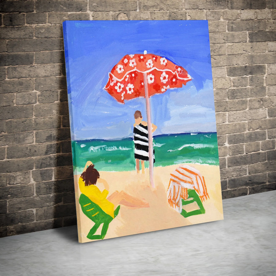 Beach Scene Canvas Art | Vibrant Impressionist Beach Painting | Premium Gallery Wrapped Canvas | Coastal Home Decor Gift for Beach Lover